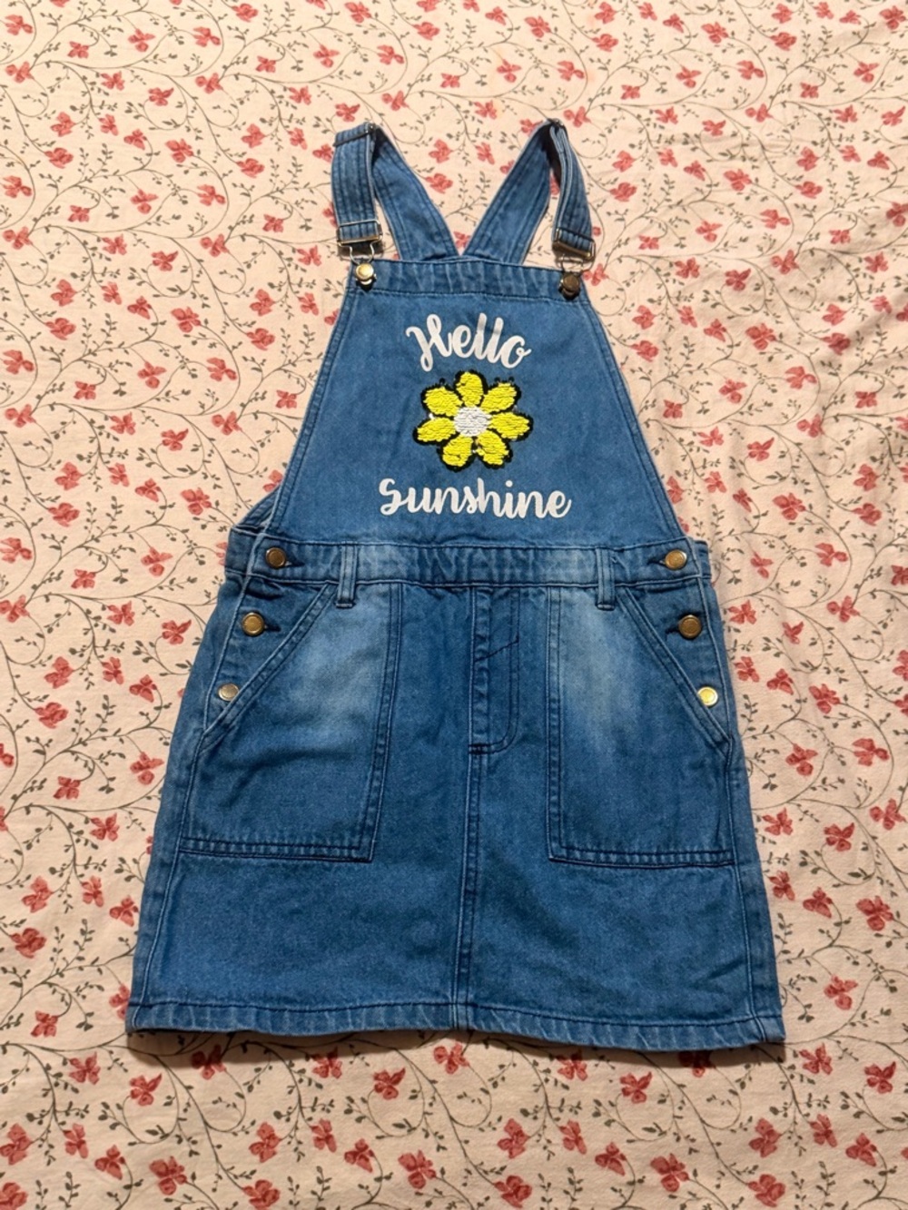 Hello Sunshine Denim Pinafore Overall Dress - Blue